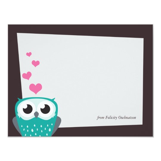 Owl & Love Hearts | Flat Note Cards
