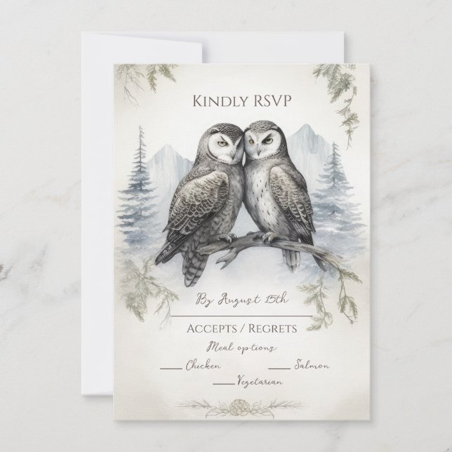 Owl Love Rustic RSVP Note Card (Front)