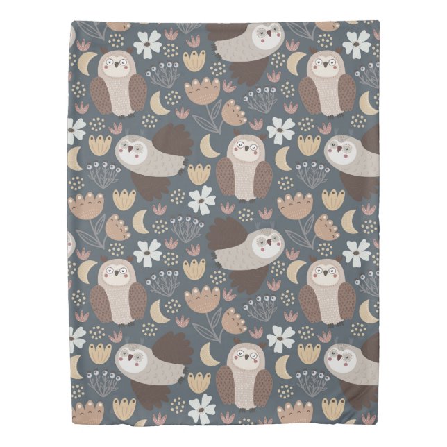 Owl Love Scandinavian Folk Art Animal Pattern    Duvet Cover (Front)