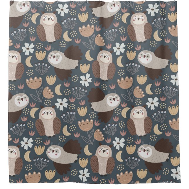 Owl Love Scandinavian Folk Art Animal Pattern   Shower Curtain (Front)