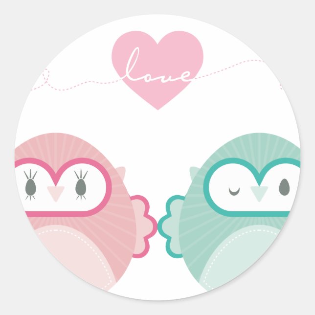 OWL LOVE :: soft girl + boy Classic Round Sticker (Front)