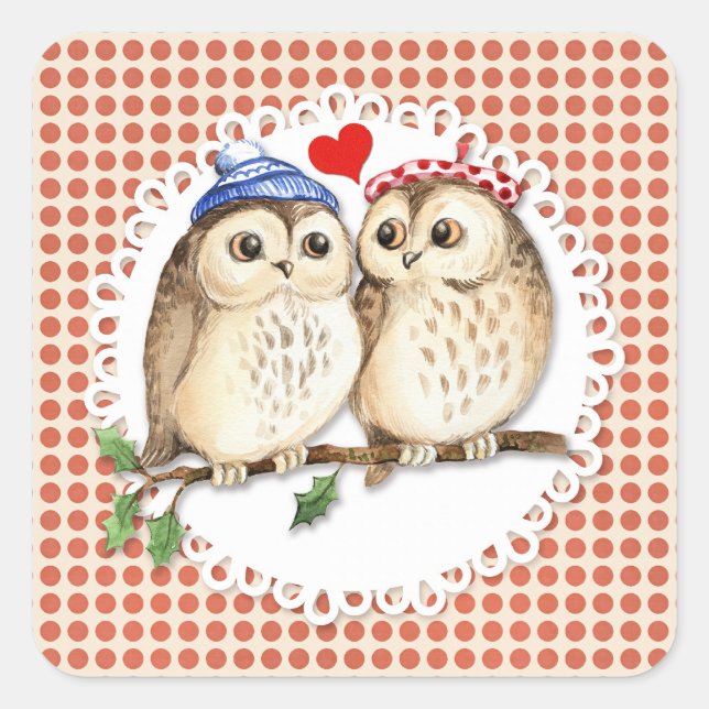 Owl Love Square Sticker (Front)