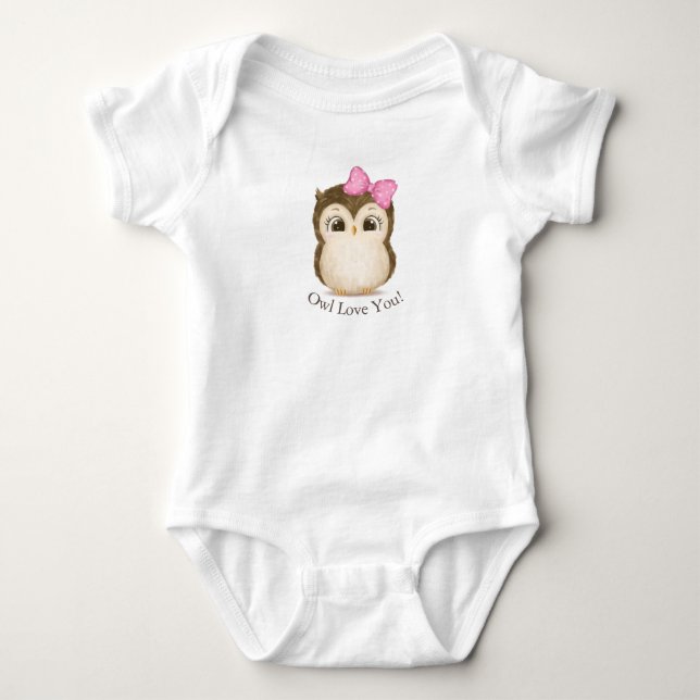 Owl Love You Baby Girl Fun Girly Typography Baby Bodysuit (Front)