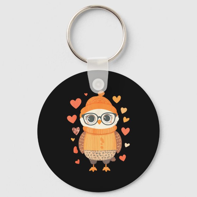 Owl Lover Heart Girls Valentine’s Day Women Owl  Keychain (Front)