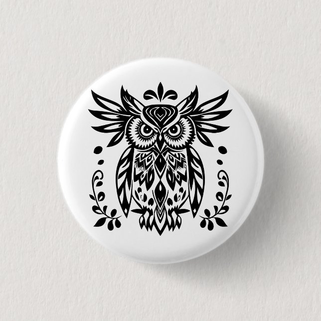 Owl Lovers Rustic Woodlands Black White Bohemian  Button (Front)