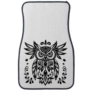 Owl Lovers Rustic Woodlands Black White Bohemian Car Floor Mat