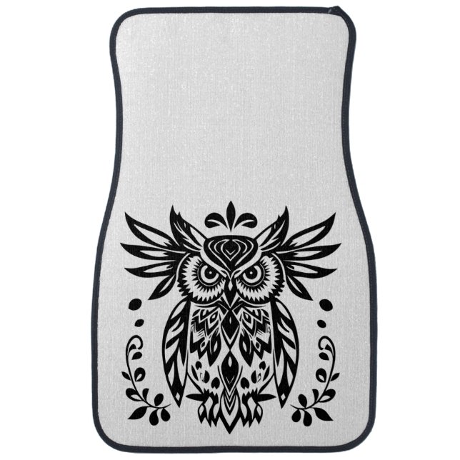 Owl Lovers Rustic Woodlands Black White Bohemian Car Floor Mat (Front)