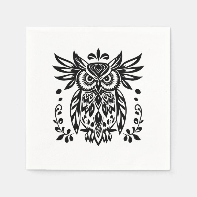 Owl Lovers Rustic Woodlands Black White Bohemian  Napkins (Front)