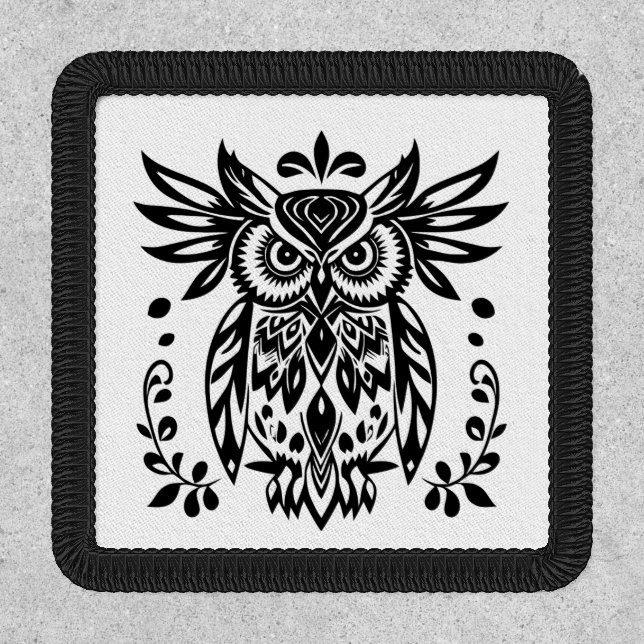 Owl Lovers Rustic Woodlands Black White Bohemian  Patch (Front)
