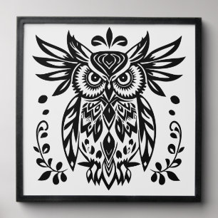 Owl Lovers Rustic Woodlands Black White Bohemian Peel And Stick Photo Tile
