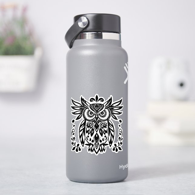 Owl Lovers Rustic Woodlands Black White Bohemian  Sticker (HydroFlask)