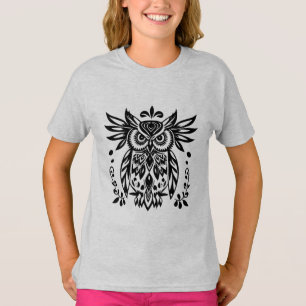 Owl Lovers Rustic Woodlands Black White Bohemian T-Shirt
