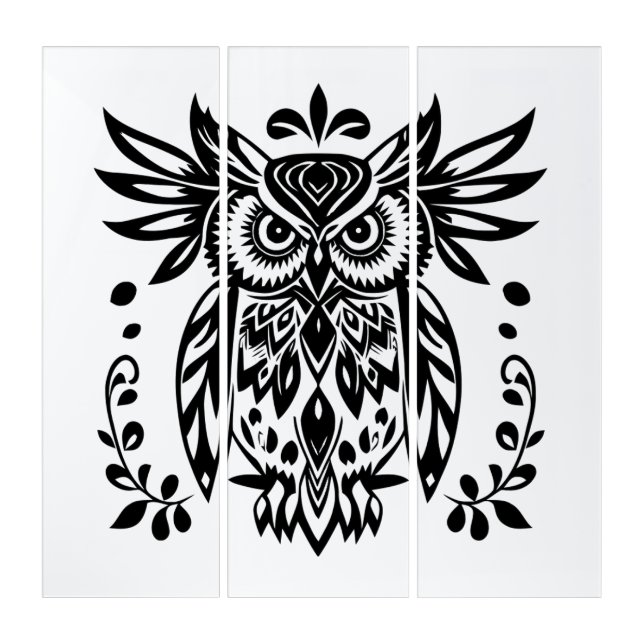 Owl Lovers Rustic Woodlands Black White Bohemian Triptych (Front)
