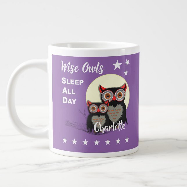 Owl Lovers Super Cute Funny Personalized Large Coffee Mug (Left)