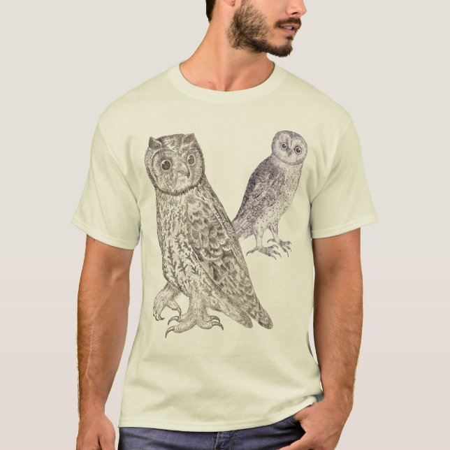Owl Lovers T-Shirt - Design Based on Antique Print (Front)