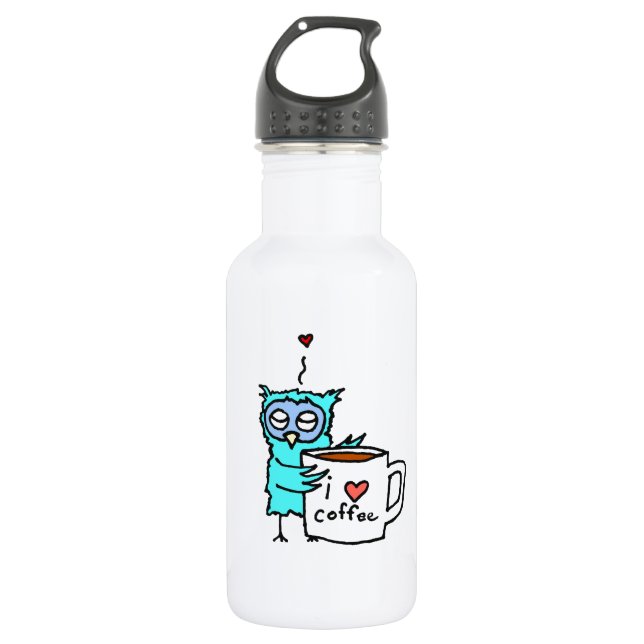 Owl Loves Coffee Stainless Steel Water Bottle (Front)