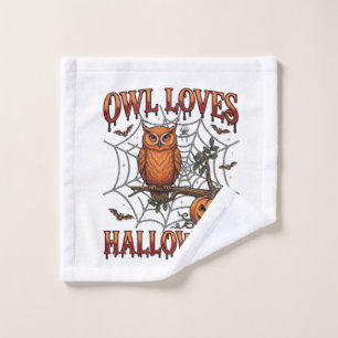 Owl Loves Halloween Orange Spider Web Pumpkin_1 Bath Towel Set