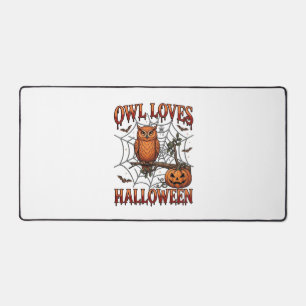 Owl Loves Halloween Orange Spider Web Pumpkin_1 Desk Mat