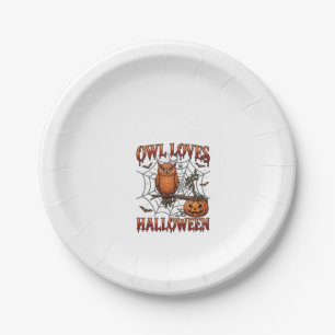 Owl Loves Halloween Orange Spider Web Pumpkin_1 Paper Plates