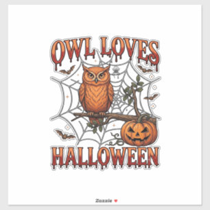 Owl Loves Halloween Orange Spider Web Pumpkin_1 Sticker