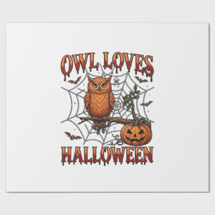 Owl Loves Halloween Orange Spider Web Pumpkin_1 Wrapping Paper
