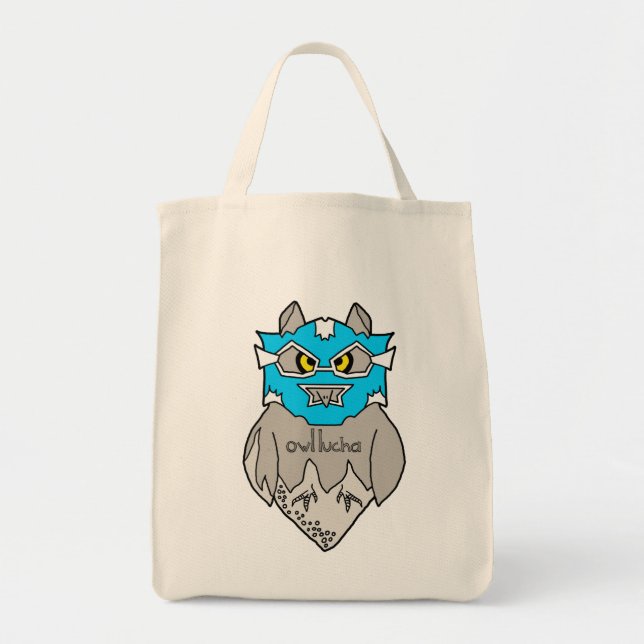 Owl Lucha Grocery Tote Bag (Front)