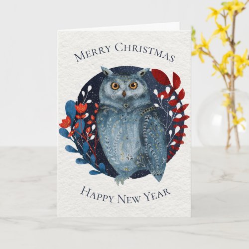 Owl Magical Floral Folk Art Watercolor Painting Card