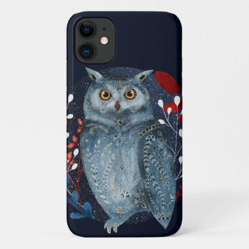 Owl Magical Floral Folk Art Watercolor Painting iPhone 11 Case