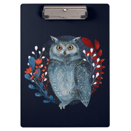 Owl Magical Floral Folk Art Watercolor Painting Clipboard