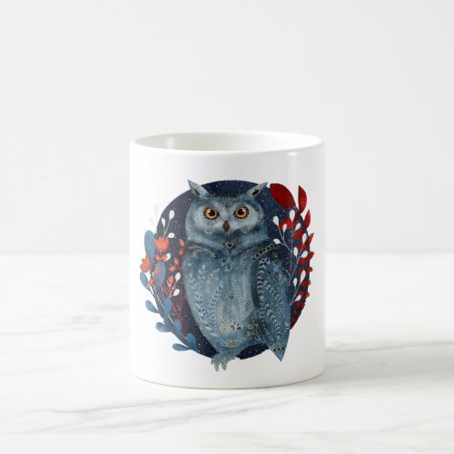 Owl Magical Floral Folk Art Watercolor Painting Coffee Mug