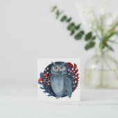 Owl Magical Floral Folk Art Watercolor Painting Square Business Card (Standing Front)