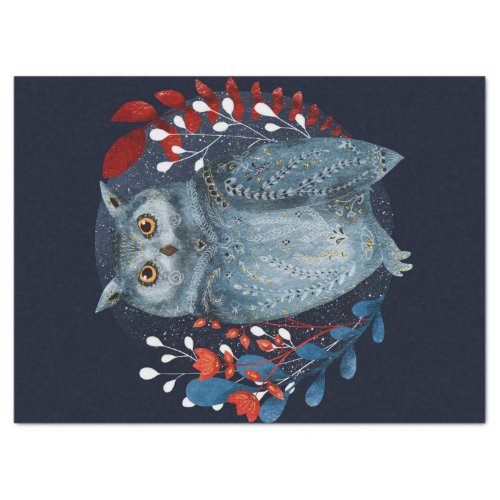 Owl Magical Floral Folk Art Watercolor Painting Tissue Paper