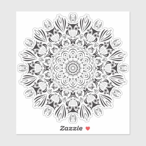 Owl mandala large round sticker