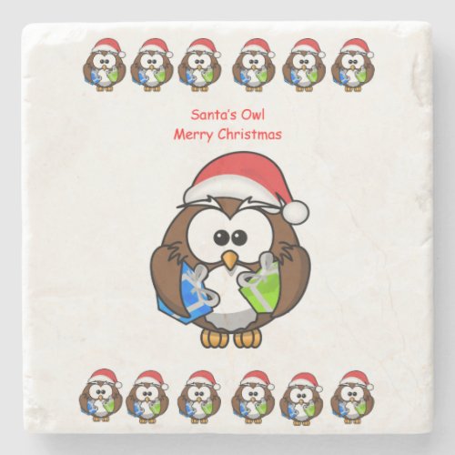 Owl Marble Stone Coaster Christmas