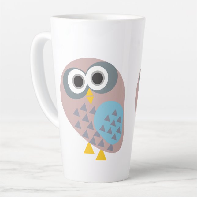 Owl mauve gray blue latte mug (Left Angle)
