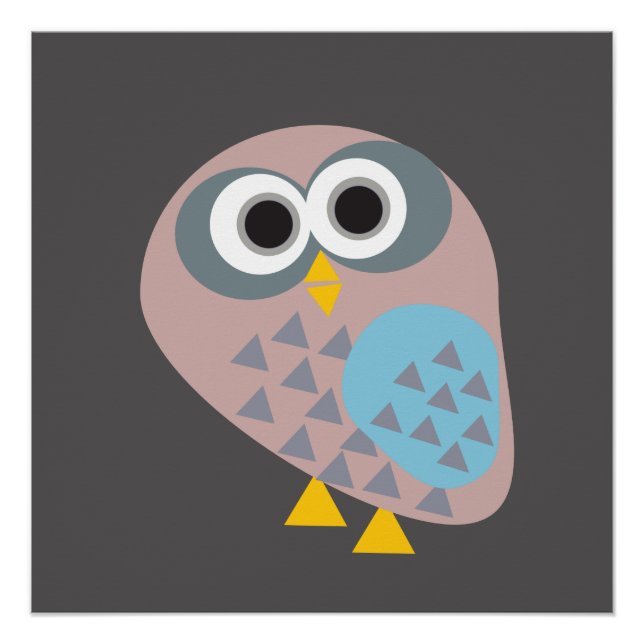 Owl mauve gray blue poster (Front)