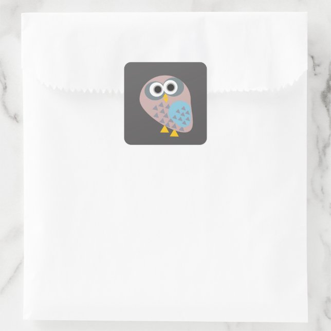 Owl mauve gray blue square sticker (Bag)