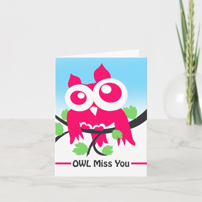 Owl Miss You Cute Pink Owl Goodbye Card (Front)