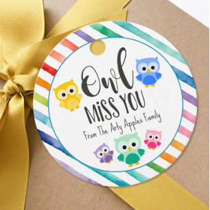owl miss you teacher appreciation farewell gift favor tags