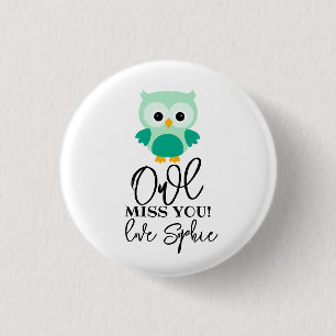 Owl Miss You Teacher Button, Green Teacher Appreci Button