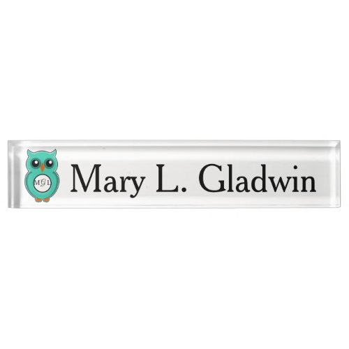 Owl Monogram Name Plate for desk