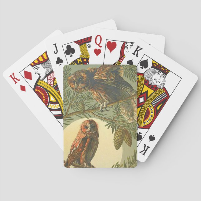 Owl moon Art nouveau Anton Seder brown green  Poker Cards (Back)