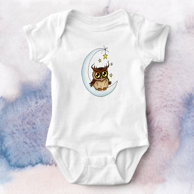 Owl Moon Blue Cute Stars Baby Bodysuit (Creator Uploaded)