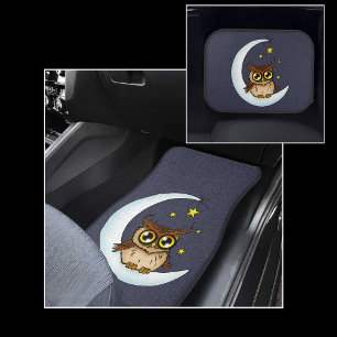 Owl Moon Blue Cute Stars Car Mat