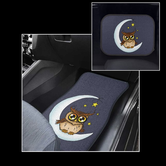 Owl Moon Blue Cute Stars Car Mat (Creator Uploaded)