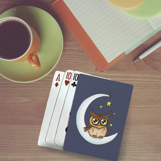 Owl Moon Blue Cute Stars Poker Cards (Creator Uploaded)