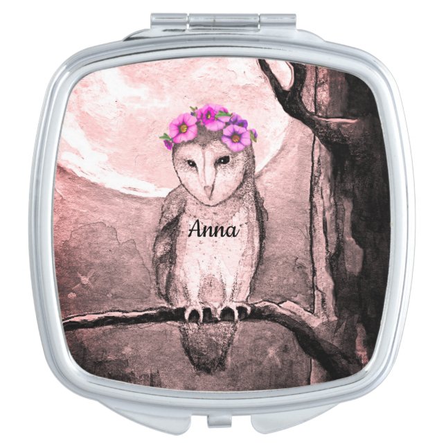 "Owl Moon" Flower-Girl Compact Mirror (Front)