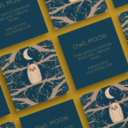 Owl Moon Mystical Magical Boho Colorful Square Business Card