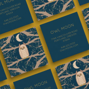 Owl Moon Mystical Magical Boho Colorful Square Business Card
