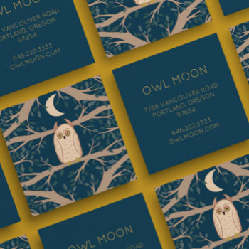 Owl Moon Mystical Magical Boho Colorful Square Business Card by ShoshannahScribbles at Zazzle